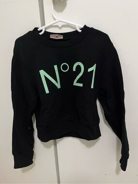 N°21 Black cropped Sweatshirt with Mint Logo